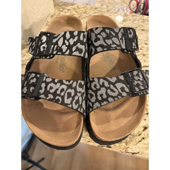 Birkenstock x Papillio Arizona Grooved sandals in a reflective leopard black 8.5 - Picture 2 of 6
